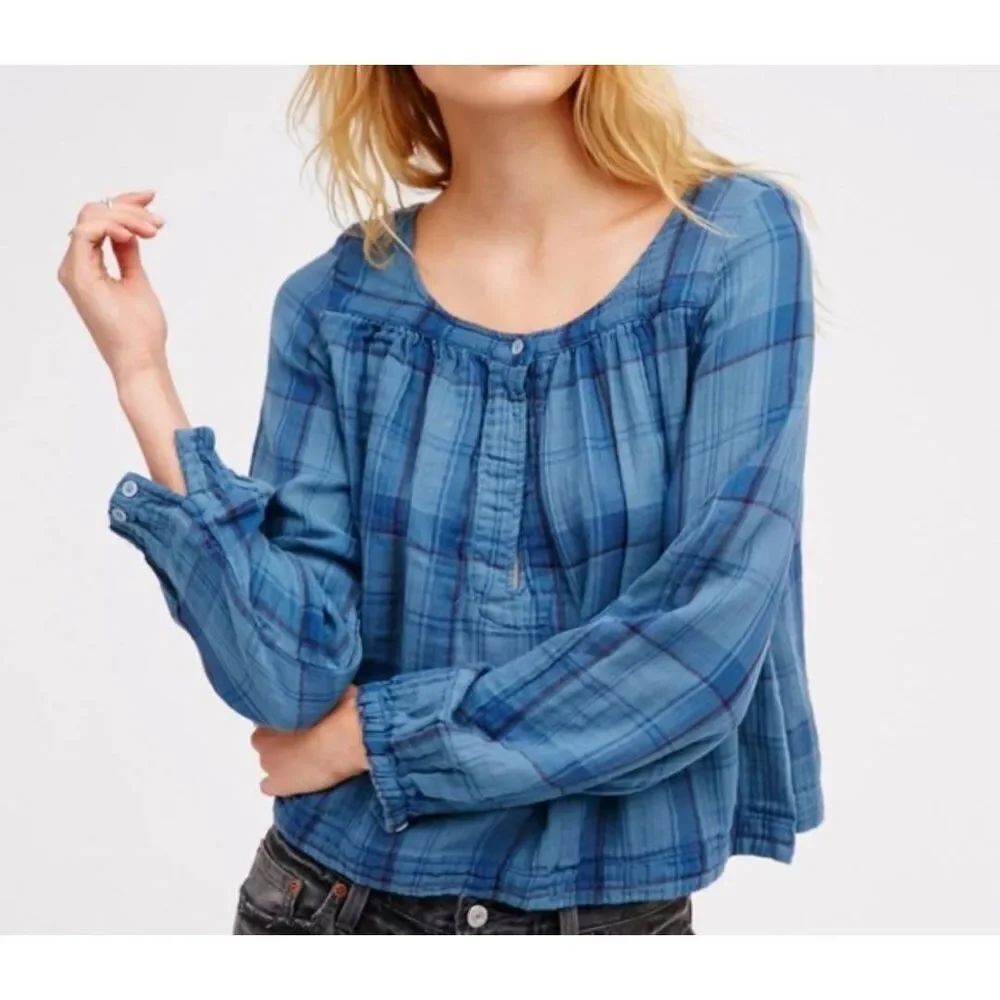 Free People Cp Shades Usa Made Plaid Double Cloth Top sz XS